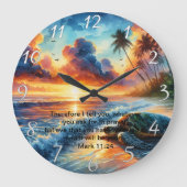 Markus 11:24 Trouwe Zonsondergang Kruisreflectie Grote Klok (Voorkant)