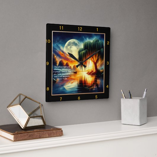 Markus 11:24 Zegen: gepersonaliseerde thuisweergav Vierkante Klok (Kantoor)