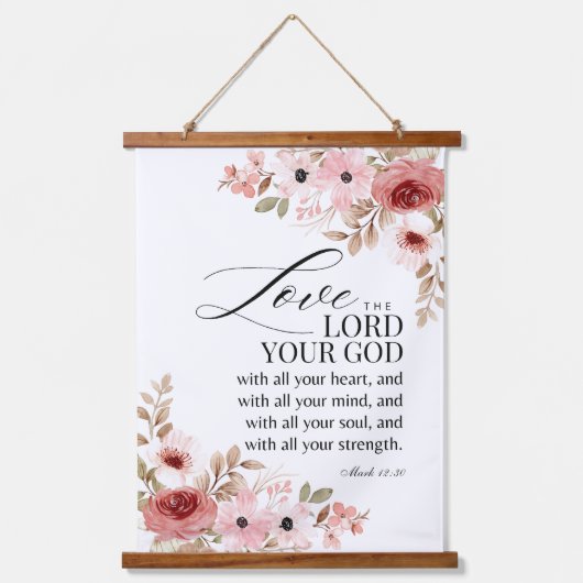 Markus 12:30-31 Inspirerend Bijbelverzen Bloemen Hangend Wandkleed (Voorkant)