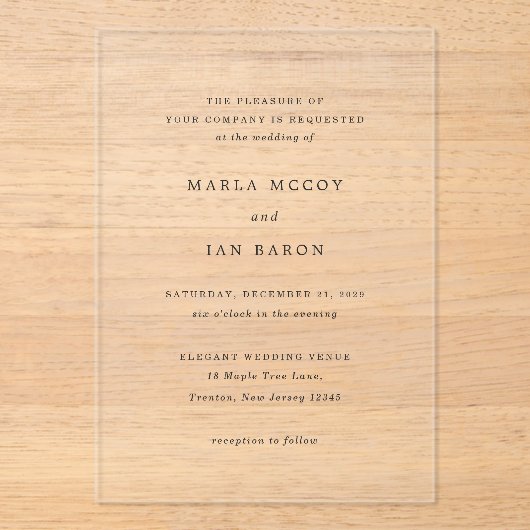 Marla Classic Wedding Acryl Uitnodigingen (Voorkant)