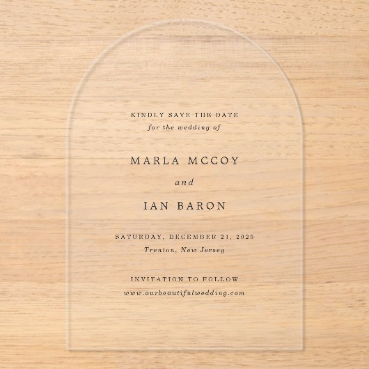 Marla Classic Wedding Bewaar de datum Acryl Uitnodigingen (Voorkant)