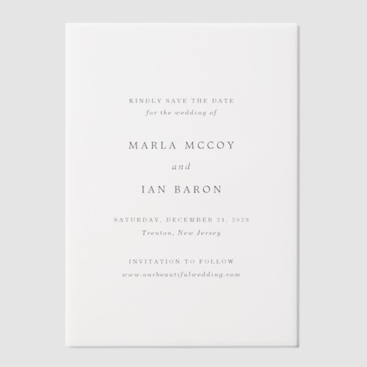 Marla Classic Wedding Bewaar de datum Vellum Uitnodigingen (Voorkant)
