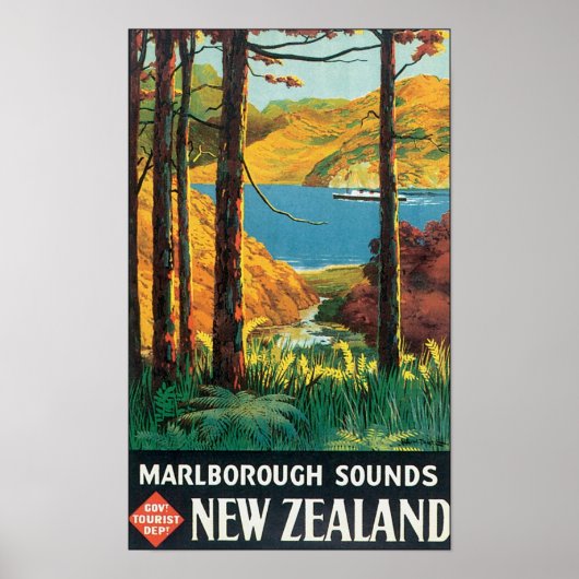 Marlborough Sound, New Zealand Travel Poster (Voorkant)