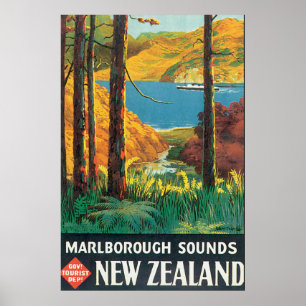 Marlborough Sound Vintage Travel Poster