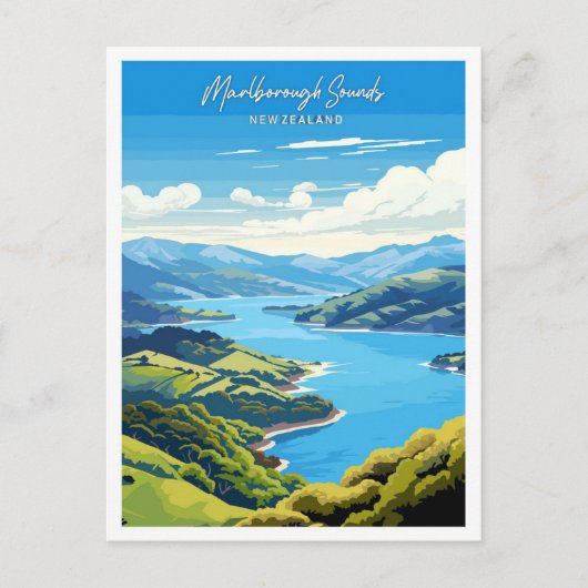 Marlborough Sounds Travel  Illustration Briefkaart (Voorkant)