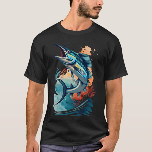 Marlijn springend boven oceaangolven t-shirt (Voorkant)