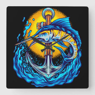 Marlijn Vis met Anker Vierkante Klok