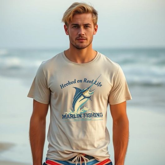 Marlin Fish-Hooked op het Reel Life T-shirt