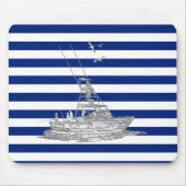 Marlin Fishing Chrome on Navy Stripes Muismat (Voorkant)