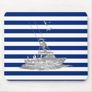 Marlin Fishing Chrome on Navy Stripes Muismat