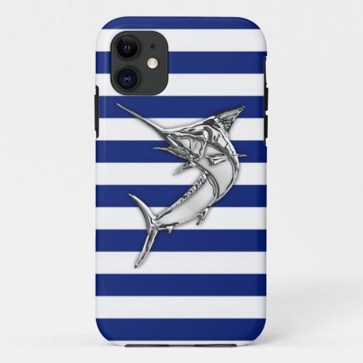 Marlin Szwaardvis Chrome on Nautical Stripes Case-Mate iPhone Case (Achterkant)