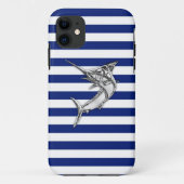 Marlin Szwaardvis Chrome on Nautical Stripes Case-Mate iPhone Case (Achterkant)