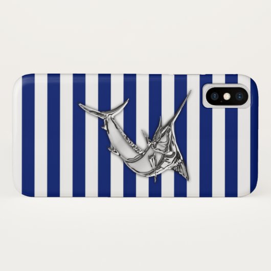 Marlin Szwaardvis Chrome on Nautical Stripes Case-Mate iPhone Case (Achterkant (horizontaal))