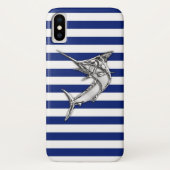 Marlin Szwaardvis Chrome on Nautical Stripes Case-Mate iPhone Case (Achterkant)