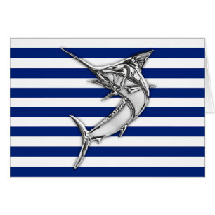 Marlin Szwaardvis Chrome Style op Nautical Stripes