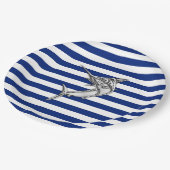 Marlin Szwaardvis Chrome Style op Nautical Stripes Papieren Bordje (Gekanteld)