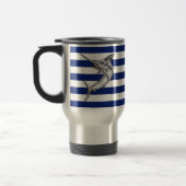 Marlin Szwaardvis Chrome Style op Nautical Stripes Reisbeker (Links)
