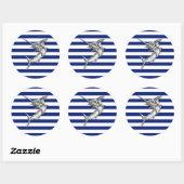 Marlin Szwaardvis Chrome Style op Nautical Stripes Ronde Sticker (Vel)