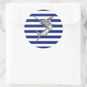 Marlin Szwaardvis Chrome Style op Nautical Stripes Ronde Sticker (Tas)