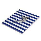 Marlin Szwaardvis Chrome Style op Nautical Stripes Tegeltje (Zijkant)