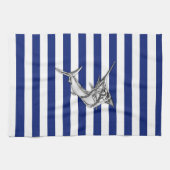 Marlin Szwaardvis Chrome Style op Nautical Stripes Theedoek (Horizontaal)
