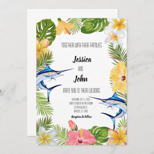 Marlin Tropical Wedding Invitation Kaart (Voorkant / Achterkant)