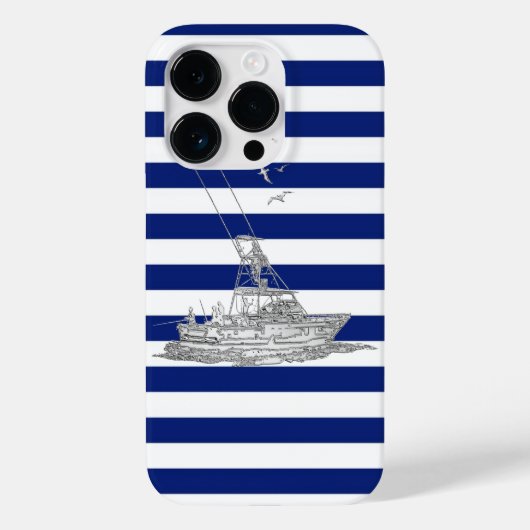 Marlin Vist Chrome op blauwe strepen Case-Mate iPhone Case (Achterkant)