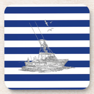 Marlin Vist Chrome over Nautical Stripes Bier Onderzetter