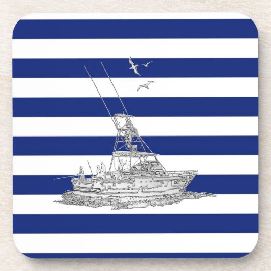 Marlin Vist Chrome over Nautical Stripes Bier Onderzetter (Voorkant)
