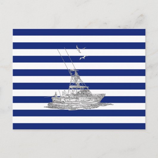 Marlin Vist Chrome over Nautical Stripes Briefkaart (Voorkant)