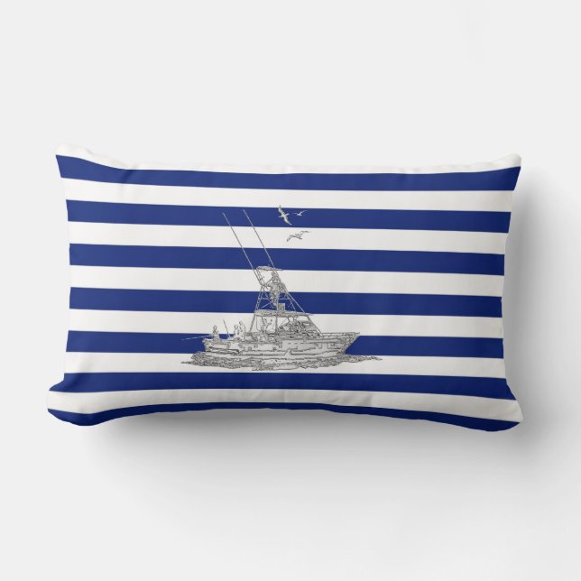 Marlin Vist Chrome over Nautical Stripes Kussen (Voorkant)