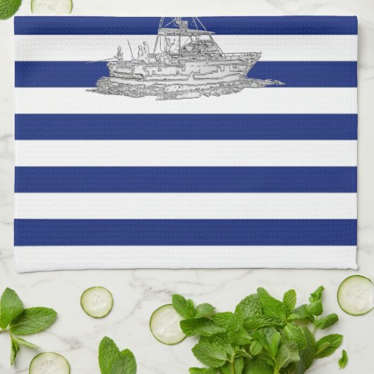 Marlin Vist Chrome over Nautical Stripes Theedoek (Gevouwen)