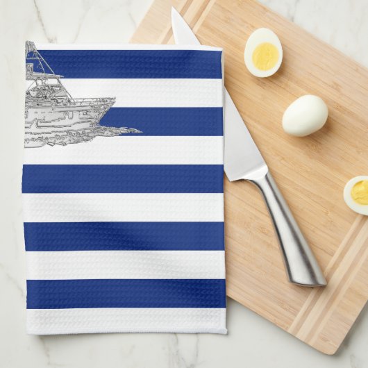 Marlin Vist Chrome over Nautical Stripes Theedoek (Quarter Fold)