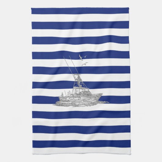 Marlin Vist Chrome over Nautical Stripes Theedoek (Verticaal)