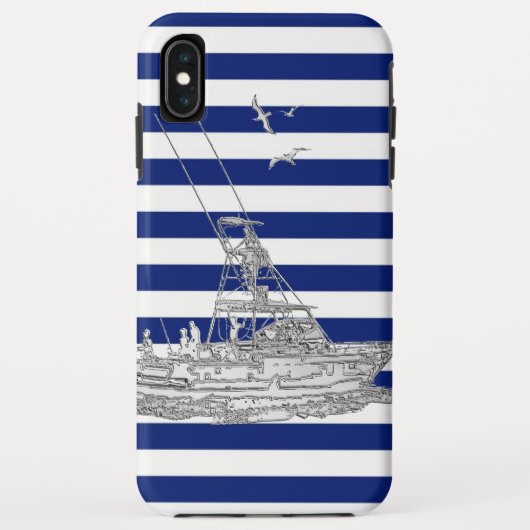 Marlin Vist Zilver op Nautical Stripes Case-Mate iPhone Case (Achterkant)