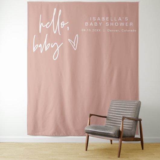 MARLO Bohemian Blush Pink Hallo Baby shower Wandkleed (In situ)