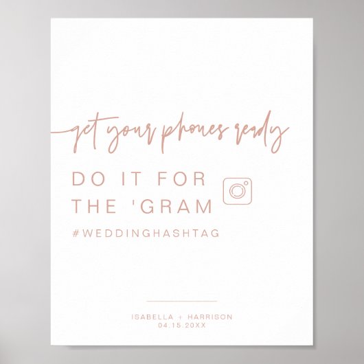 MARLO Boho Blush Instagram Hashtag Trouwbord Poster (Voorkant)
