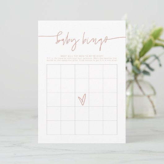 MARLO Boho Blush Pink Baby shower Bingo Game Card Kaart (Staand voorkant)