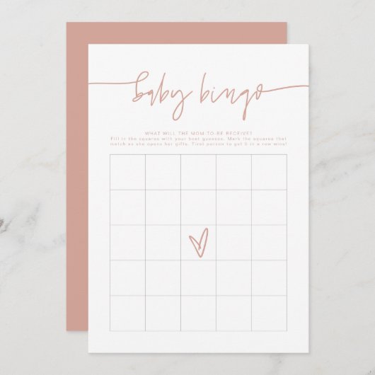 MARLO Boho Blush Pink Baby shower Bingo Game Card Kaart (Voorkant / Achterkant)