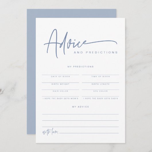 MARLO Boho Dusty Blue Baby Advice & Predications Kaart (Voorkant / Achterkant)