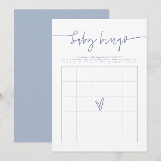MARLO Boho Dusty Blue Baby shower Bingo Game Card Kaart (Voorkant / Achterkant)
