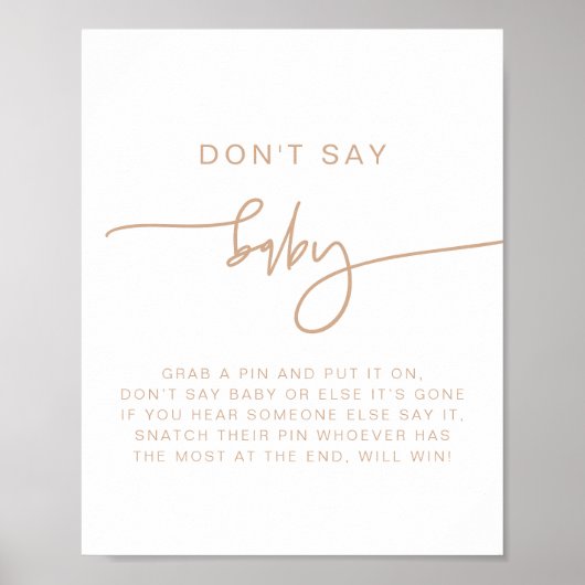 MARLO Boho Earth Toned Beige Don't Say Baby Sign Poster (Voorkant)