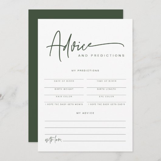 MARLO Boho Forest Green Baby Advice & Predications Kaart (Voorkant / Achterkant)