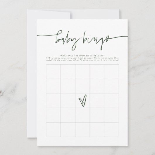 MARLO Boho Forest Green Baby shower Bingo Kaart (Voorkant)