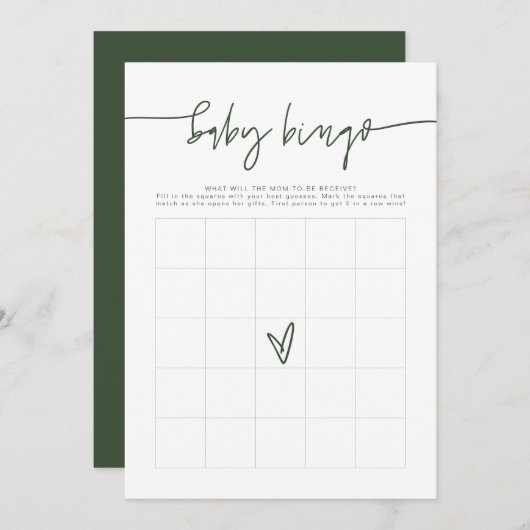 MARLO Boho Forest Green Baby shower Bingo Kaart (Voorkant / Achterkant)