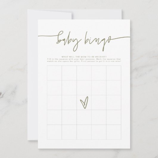 MARLO Boho Olive Green Baby shower Bingo Kaart (Voorkant)