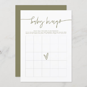 MARLO Boho Olive Green Baby shower Bingo Kaart