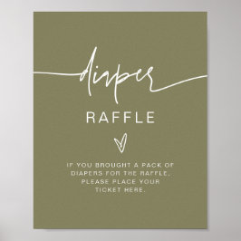 MARLO Boho Olive Green Diaper Raffle Game Sign Poster