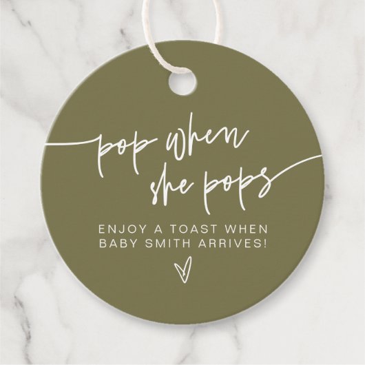 MARLO Boho Olive Green Pop als ze Pop Bedankjes Labels (Voorkant)