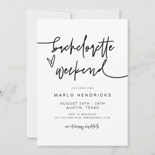 MARLO Bold Contemmodern Bachelorette Itinerary Kaart (Voorkant)